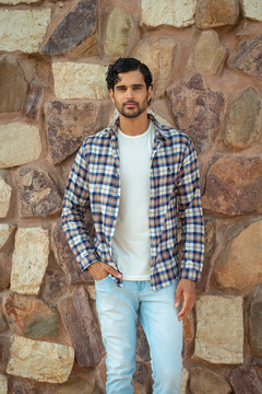 Camisa Xadrez Manga Longa Flanelada Azul 3266