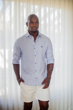Camisa Manga Longa em Linho Azul Azul 3317 na internet