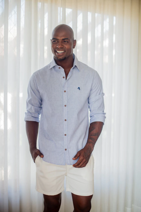 Camisa Manga Longa em Linho Azul Azul 3317 - comprar online