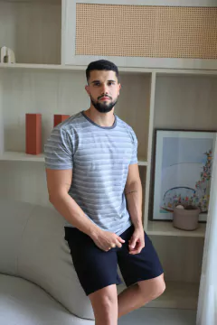 Camiseta Gola Careca Masculina Cinza 1134 - comprar online