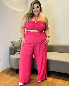 CONJUNTO PLUS SIZE CALÇA COM FENDA E TOP FAIXA ELASTEX GINA PINK - comprar online