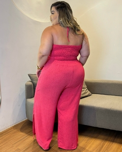 CONJUNTO PLUS SIZE CALÇA COM FENDA E TOP FAIXA ELASTEX GINA PINK na internet