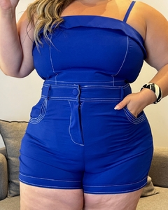 CONJUNTO PLUS SIZE SHORT E CROPPED ZÍPER NAS COSTAS MAITE AZUL