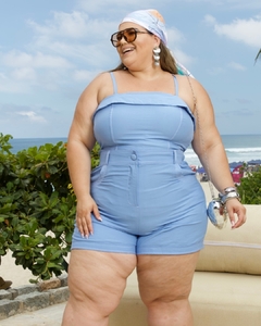 Imagem do CONJUNTO PLUS SIZE SHORT E CROPPED ZÍPER NAS COSTAS MAITE AZUL CLARO