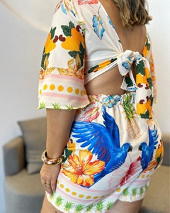 CONJUNTO PLUS SIZE SHORT SAIA E CROPPED COM BOJO ESTAMPA CAJU E ARARA TATA - loja online