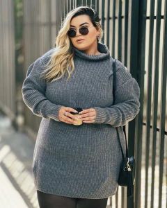 VESTIDO PLUS SIZE TRICOT CINZA LALA - loja online