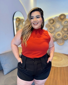 BLUSA PLUS SIZE GOLA DE ELASTEX LORENA TERRACOTA na internet