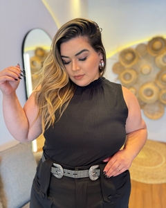 BLUSA PLUS SIZE GOLA DE ELASTEX LORENA PRETA