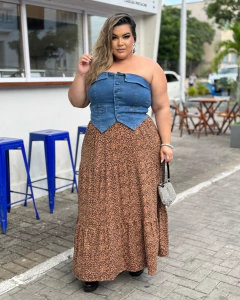 SAIA LONGA PLUS SIZE LILA ANIMAL PRINT - loja online