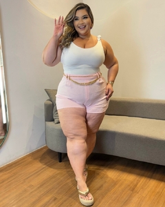 SHORT PLUS SIZE ALFAIATARIA COM CINTO LETICIA ROSA BEBÊ - comprar online