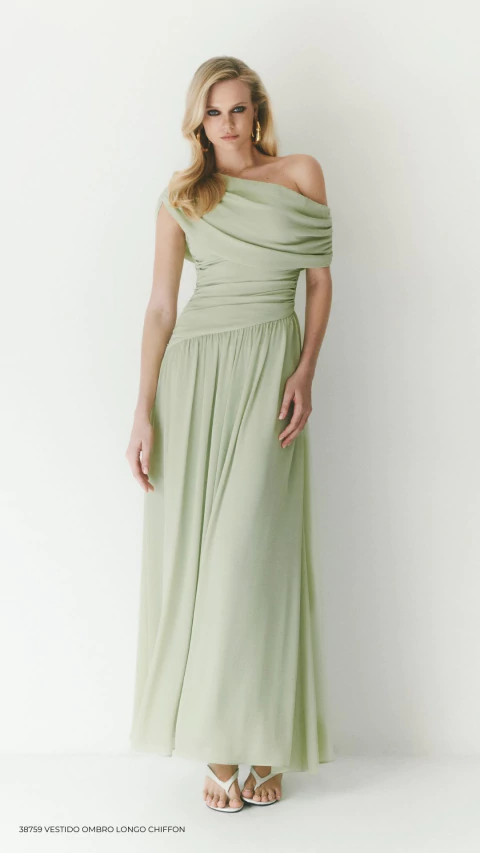 Vestido Ombro Longo Chiffon