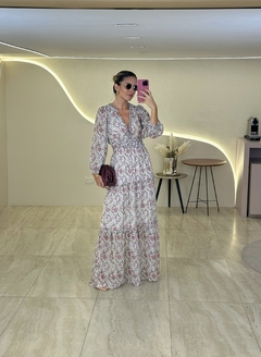 Vestido Chiffon Arabesco com Babados na internet