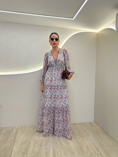 Vestido Chiffon Arabesco com Babados
