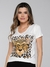 Camiseta estampada Onça de óculos com detalhes em strass