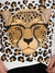 Camiseta estampada Onça de óculos com detalhes em strass