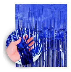 Cortina Decorativa Azul Metalizada