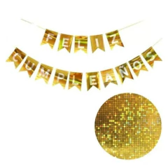 Banderín Feliz Cumpleaños Dorado Holográfico
