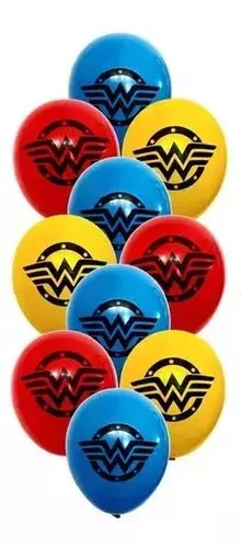 Globos x10 Látex Estampado MUJER MARAVILLA/CAPITANA MARVEL