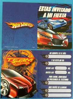 Invitaciones x10 HOT WEELS/AUTOS