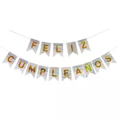 Banderín Feliz Cumpleaños Plateado Metalizado
