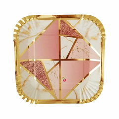 Plato Poli Papel Mármol Rosa Gold x8u