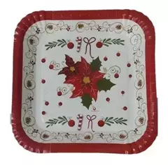Platos Poli Papel Flor Navideña x8