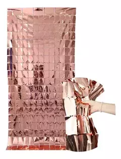 Cortina Decorativa Cuadrada Rosa Gold Metalizada