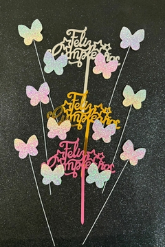 Topper Feliz Cumpleaños + 2 Mariposas