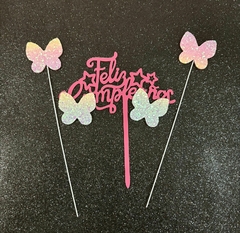 Topper Feliz Cumpleaños + 2 Mariposas - comprar online