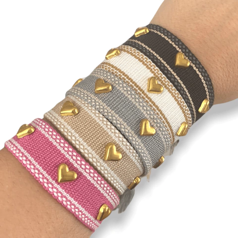 Pulsera tela corazones