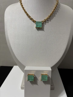 Conjunto Colar e Brinco Quadrado Fusion Turmalina - loja online