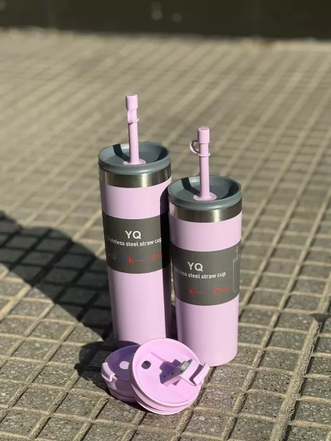 Vaso Termico YQ con sorbete silicona 680ML VIOLETA