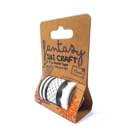 CINTA WASHI TAPE / IBI CRAFT / DISPLAY / 3 ROLLOS de 5 mts - BLACK - comprar online