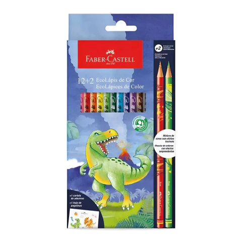 LAPICES COLOR FABER LARGO DINOSAURIO - X 12 + 2 COMBINADO - comprar online