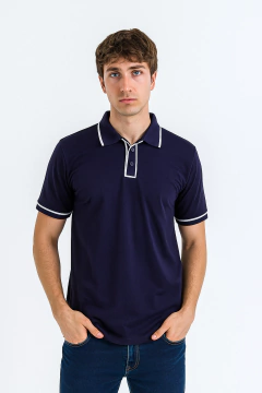 Chomba algodon detalle cuello azul marino - comprar online