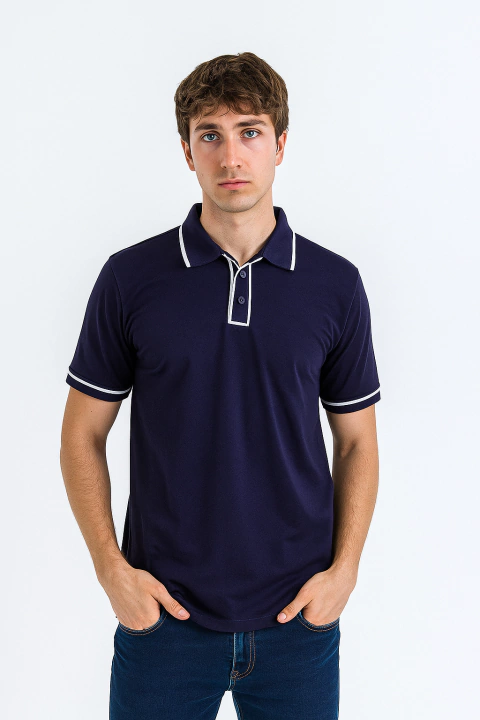 Chomba algodon detalle cuello azul marino - comprar online