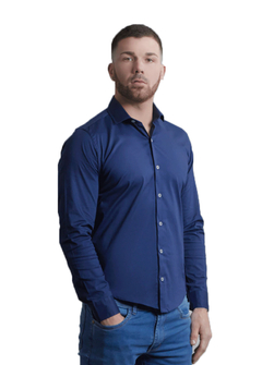 Camisa clásica elastizada azul marino - comprar online
