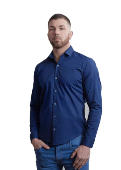 Camisa clásica elastizada azul marino - comprar online