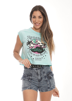 Remera corta paradise celeste