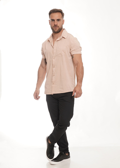 Camisa fibrana elastizada beige - comprar online