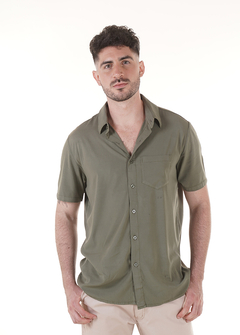 Camisa fibrana elastizada verde oscuro