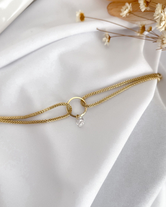 Pulseira dupla oca c/pingente-PL096D Banhado ouro 18k