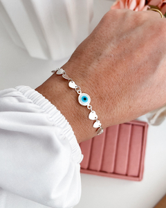 Pulseira olho grego/corações -PL070