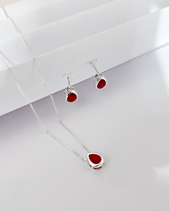 Conjunto colar e brinco gota vermelho- CJ06