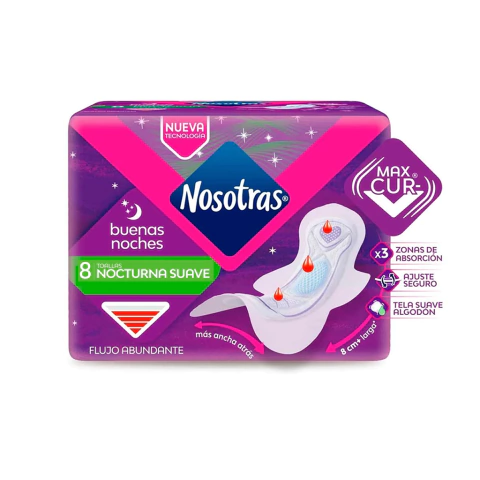 NOSOTRAS TOALLAS BUENAS NOCHES NOCTURNA SUAVE FLUJO ABUNDANTE MAX CUR V X8