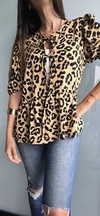 Blusa de fibrana manga corta con tiras para atar