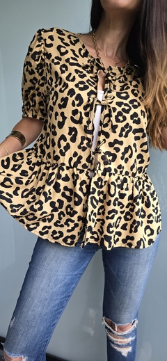 Blusa de fibrana manga corta con tiras para atar - comprar online