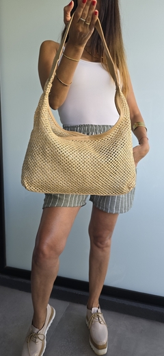 Cartera símil yute con eco cuero y broche para cerrar - comprar online