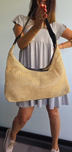 Cartera símil yute con eco cuero y broche para cerrar - tienda online