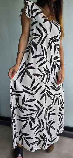 Vestido de fibrana estampado largo con manga volado por talles